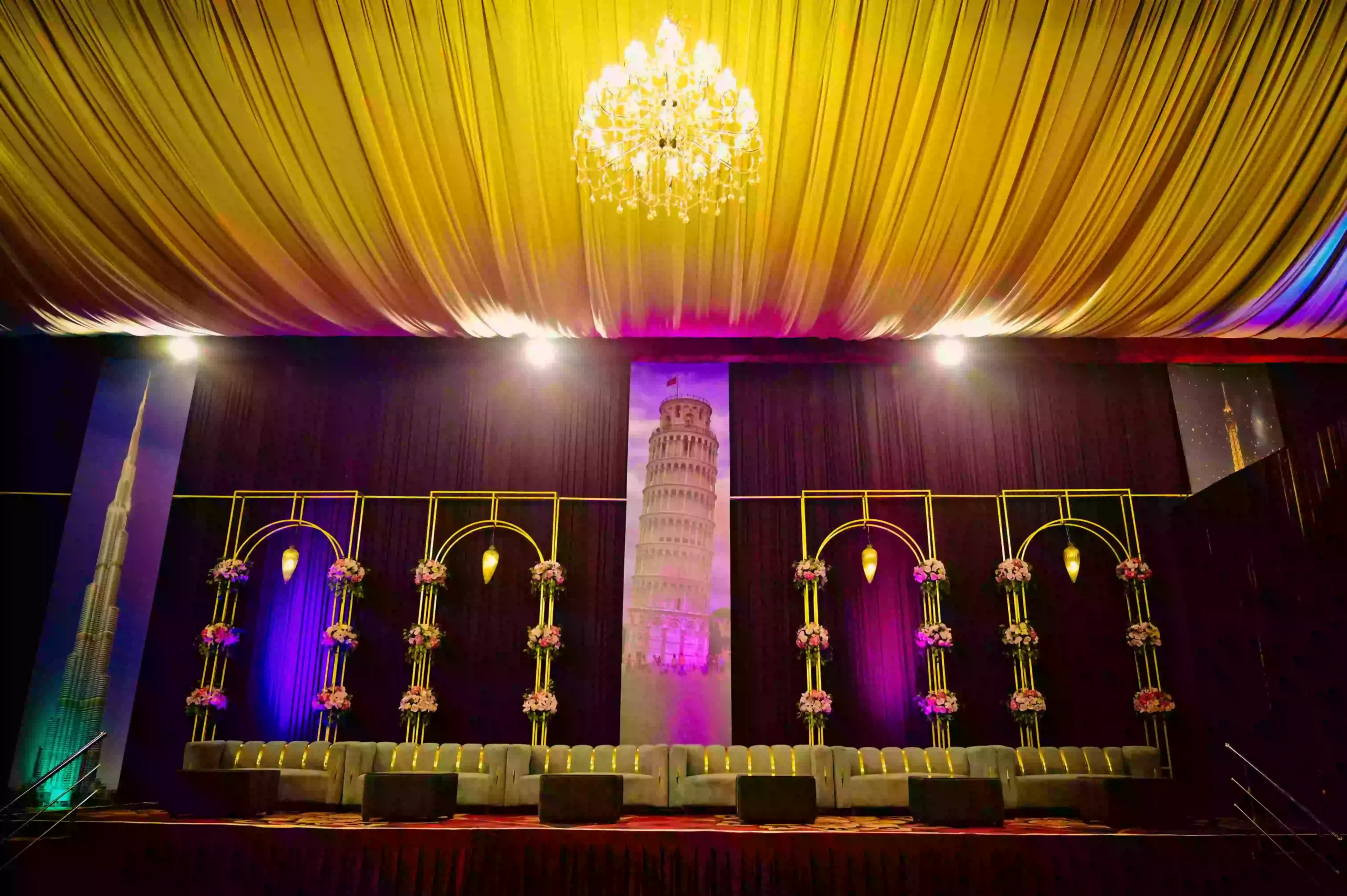 Elegant stage with colourful lighting